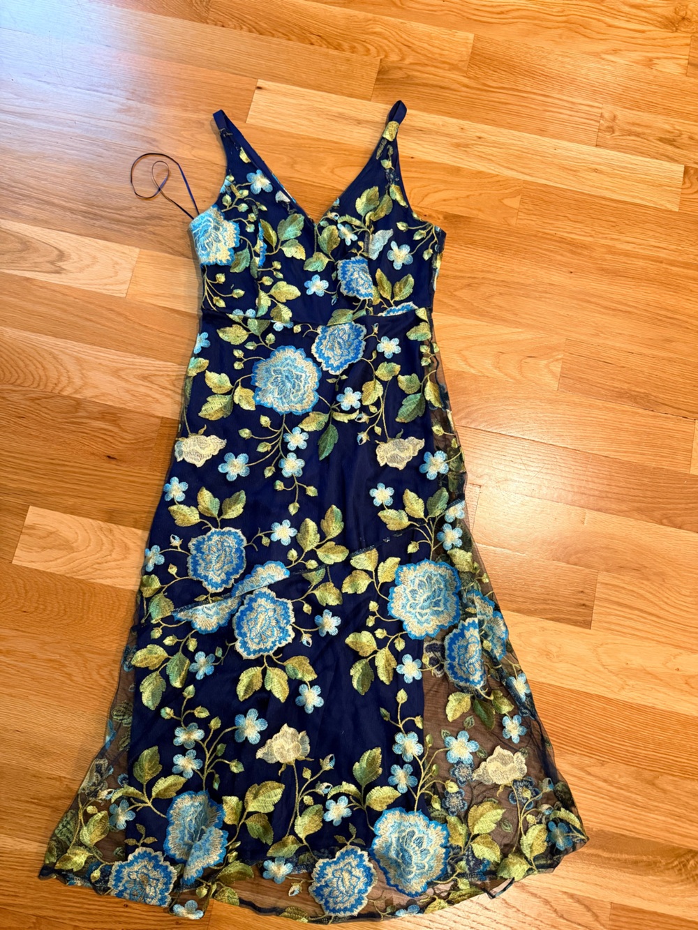 Sam Edelman Navy Floral Embroidered Midi Dress - Blue & Green